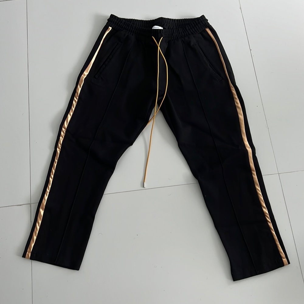 Black Rhude Track Pants. Gold Trim. Size Large.